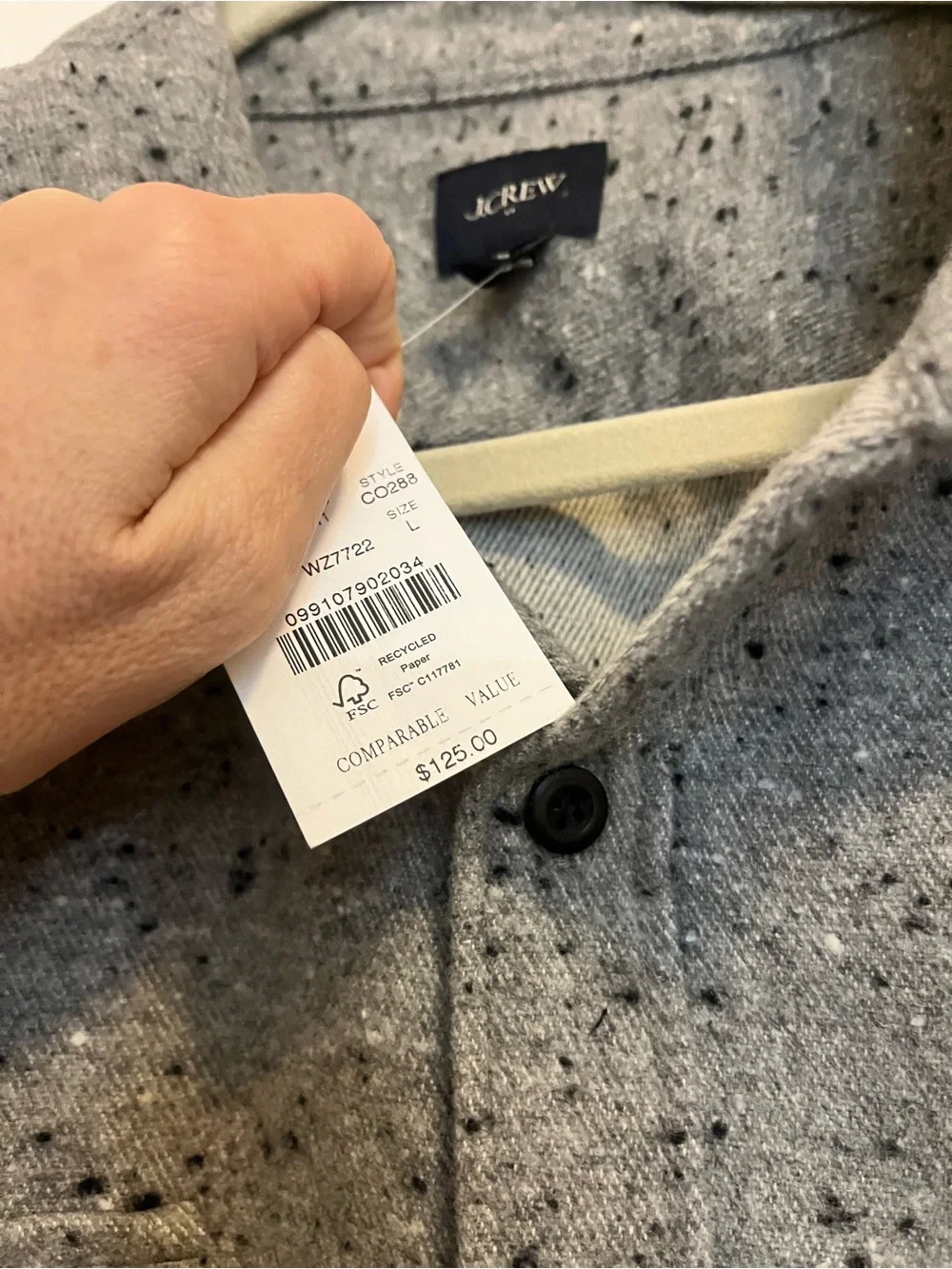 J. Crew Gray Speckled Button-Front Shirt Jacket